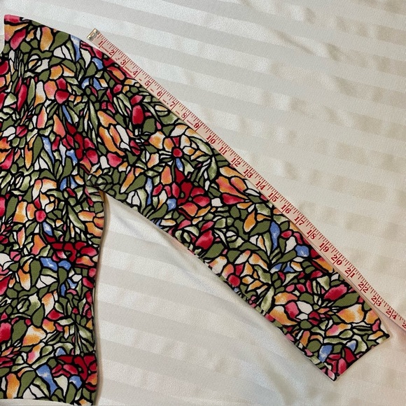 Vintage Talbots Cardigan Sz M Stained Glass Mosaic Floral Pattern Zip Front - Picture 8 of 13